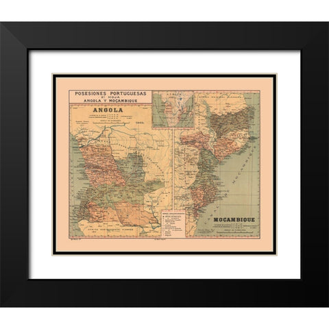 Portuguese Possessions Africa Mozambique Angola Black Modern Wood Framed Art Print with Double Matting by Martine