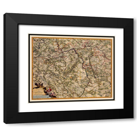 Rhine Region Germany - Visscher 1681 Black Modern Wood Framed Art Print with Double Matting by Visscher