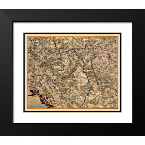 Rhine Region Germany - Visscher 1681 Black Modern Wood Framed Art Print with Double Matting by Visscher