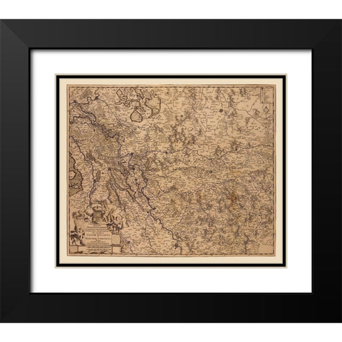 Rhine River Valley Germany - De Wit 1690 Black Modern Wood Framed Art Print with Double Matting by De Wit