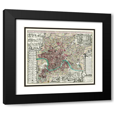 Rome Italy Panoramic - 1745 Black Modern Wood Framed Art Print with Double Matting by Unknown