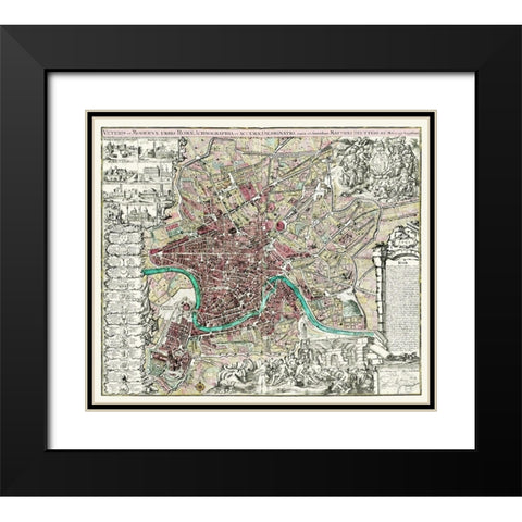 Rome Italy Panoramic - 1745 Black Modern Wood Framed Art Print with Double Matting by Unknown
