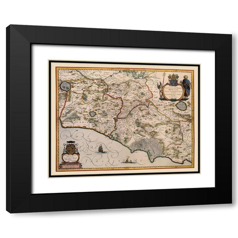 Rome Region Italy - Blaeu 1640 Black Modern Wood Framed Art Print with Double Matting by Blaeu