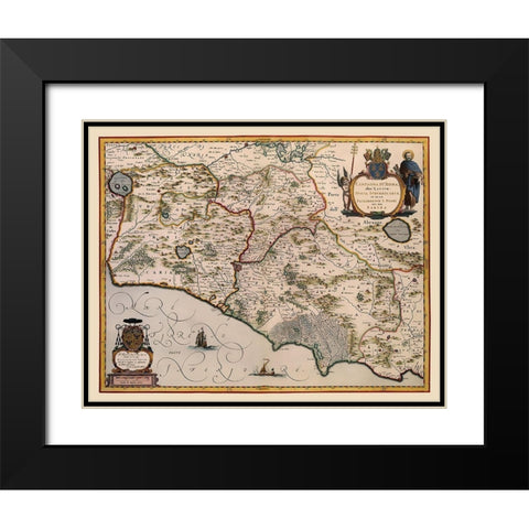 Rome Region Italy - Blaeu 1640 Black Modern Wood Framed Art Print with Double Matting by Blaeu