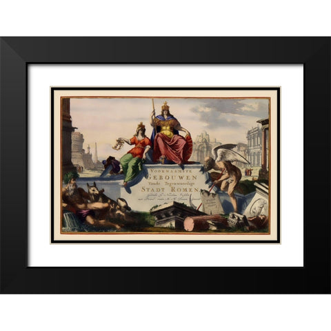 Rome Italy Title Page - Visscher 1681 Black Modern Wood Framed Art Print with Double Matting by Visscher