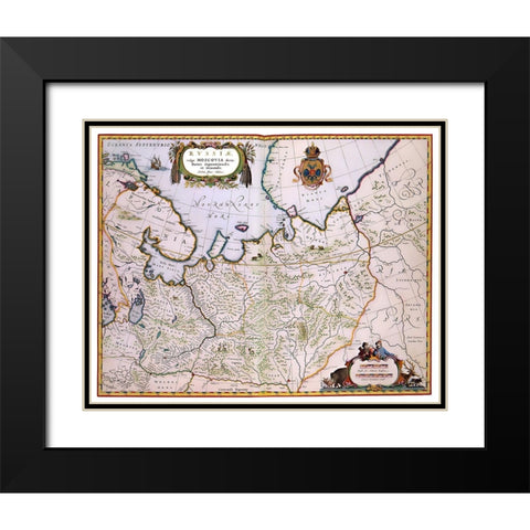 Moscovia Russia - Blaeu 1638 Black Modern Wood Framed Art Print with Double Matting by Blaeu