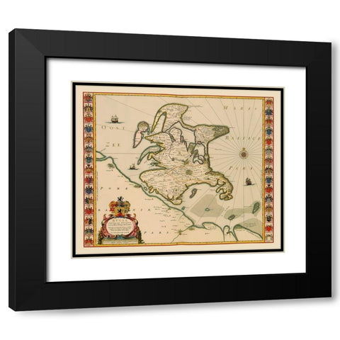 Rugia Island Germany - Blaeu 1631 Black Modern Wood Framed Art Print with Double Matting by Blaeu