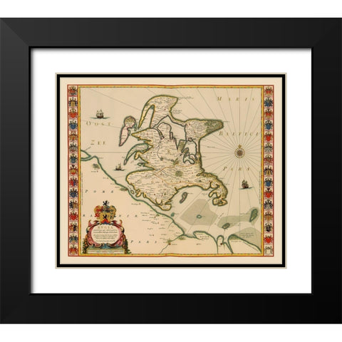Rugia Island Germany - Blaeu 1631 Black Modern Wood Framed Art Print with Double Matting by Blaeu