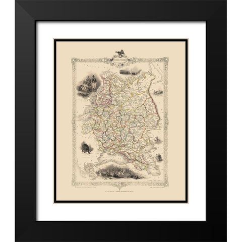 Europe Russia - Tallis 1851 Black Modern Wood Framed Art Print with Double Matting by Tallis