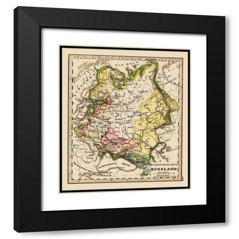 Russia Ukraine - Stieler 1852 Black Modern Wood Framed Art Print with Double Matting by Stieler