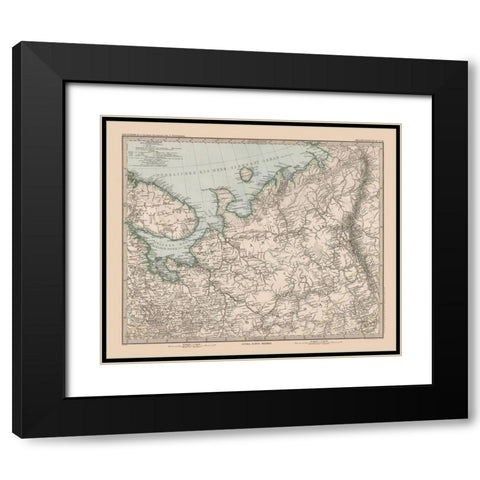 Northeast Europe Russia - Stieler 1885 Black Modern Wood Framed Art Print with Double Matting by Stieler