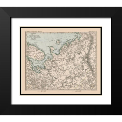 Northeast Europe Russia - Stieler 1885 Black Modern Wood Framed Art Print with Double Matting by Stieler