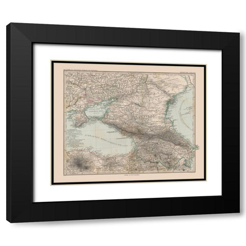 South Central Russia Europe - Stieler 1885 Black Modern Wood Framed Art Print with Double Matting by Stieler