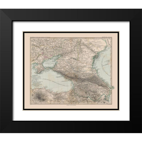 South Central Russia Europe - Stieler 1885 Black Modern Wood Framed Art Print with Double Matting by Stieler