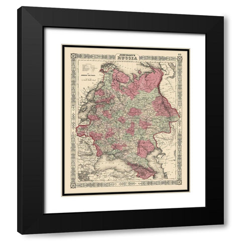 Russia - Johnson 1864 Black Modern Wood Framed Art Print with Double Matting by Johnson