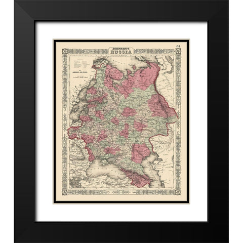 Russia - Johnson 1864 Black Modern Wood Framed Art Print with Double Matting by Johnson