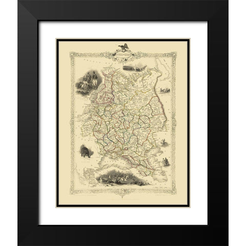 Europe Russia - Tallis 1851 Black Modern Wood Framed Art Print with Double Matting by Tallis