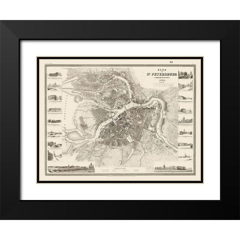 Saint Petersburg Plan Russia - Meyer 1844 Black Modern Wood Framed Art Print with Double Matting by Meyer