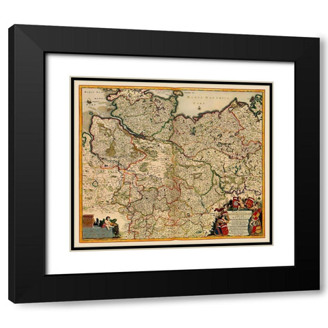 Saxony Germany - De Wit 1688 Black Modern Wood Framed Art Print with Double Matting by De Wit