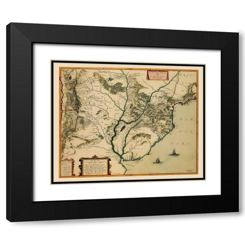 Southern Coast South America - Blaeu 1662 Black Modern Wood Framed Art Print with Double Matting by Blaeu