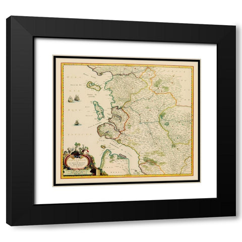 Saintonge Province France - Blaeu 1662 Black Modern Wood Framed Art Print with Double Matting by Blaeu
