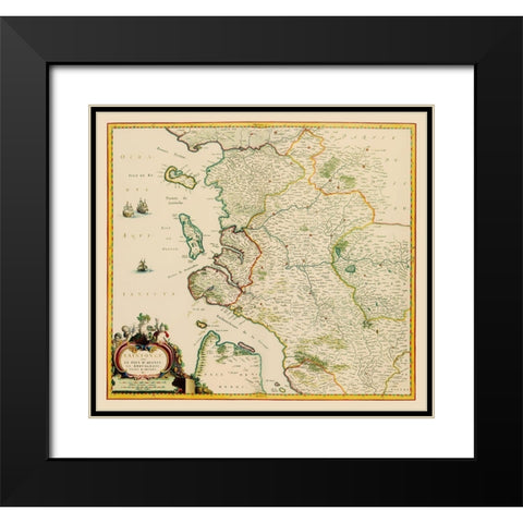 Saintonge Province France - Blaeu 1662 Black Modern Wood Framed Art Print with Double Matting by Blaeu
