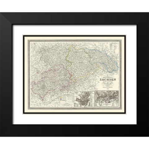 Saxony Province Germany - Weiland 1856 Black Modern Wood Framed Art Print with Double Matting by Weiland