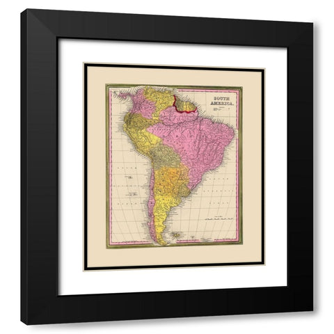 South America - Mitchell 1846 Black Modern Wood Framed Art Print with Double Matting by Mitchell