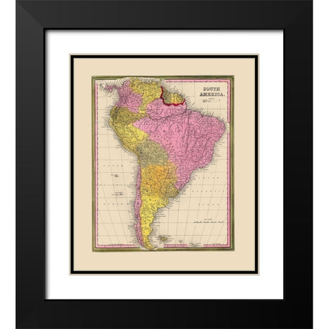 South America - Mitchell 1846 Black Modern Wood Framed Art Print with Double Matting by Mitchell