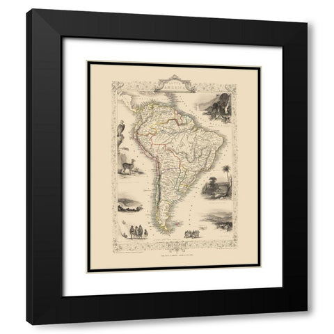 South America - Tallis 1851 Black Modern Wood Framed Art Print with Double Matting by Tallis