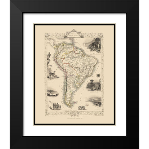 South America - Tallis 1851 Black Modern Wood Framed Art Print with Double Matting by Tallis