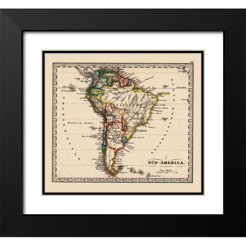 South America - Stieler 1852 Black Modern Wood Framed Art Print with Double Matting by Stieler
