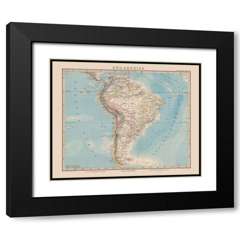 South America - Stieler 1885 Black Modern Wood Framed Art Print with Double Matting by Stieler