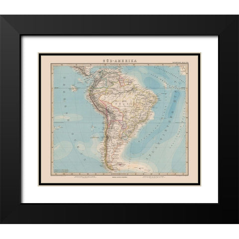 South America - Stieler 1885 Black Modern Wood Framed Art Print with Double Matting by Stieler