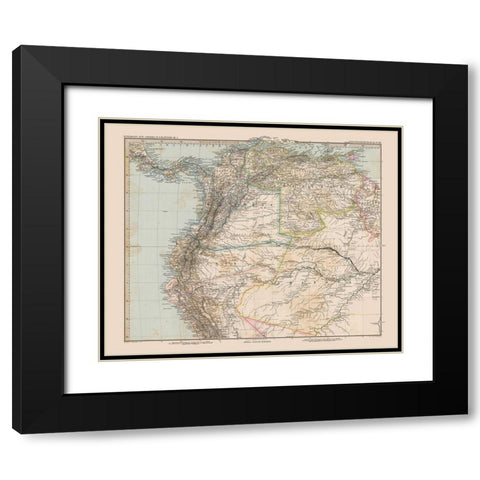 North South America - Stieler 1885 Black Modern Wood Framed Art Print with Double Matting by Stieler