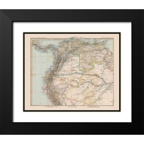 North South America - Stieler 1885 Black Modern Wood Framed Art Print with Double Matting by Stieler