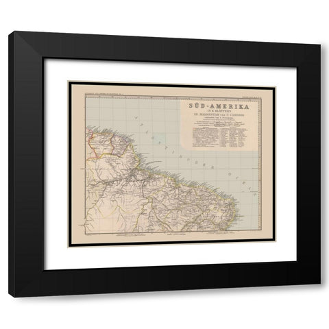 South America Brazil Suriname - Stieler 1885 Black Modern Wood Framed Art Print with Double Matting by Stieler