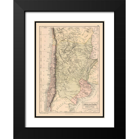 South America Argentina Bolivia Chile - Black 1867 Black Modern Wood Framed Art Print with Double Matting by Black