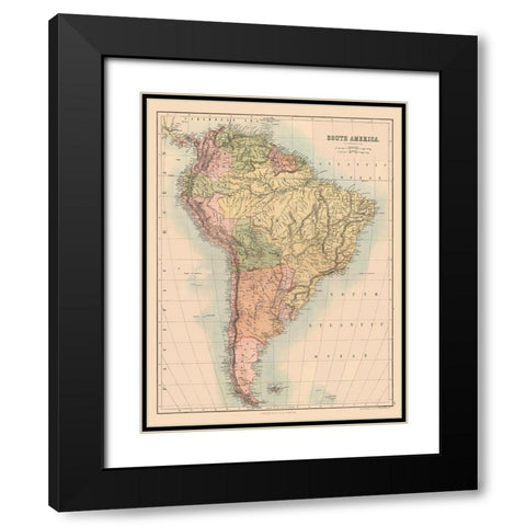 South America - Black 1867 Black Modern Wood Framed Art Print with Double Matting by Black