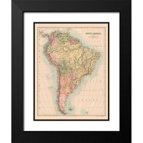 South America - Black 1867 Black Modern Wood Framed Art Print with Double Matting by Black