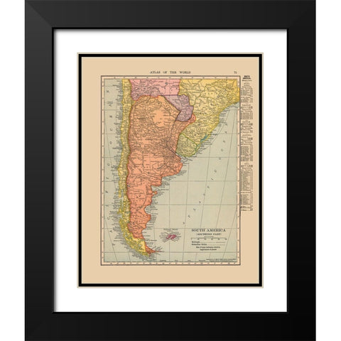 Southern South America - Hammond 1910 Black Modern Wood Framed Art Print with Double Matting by Hammond