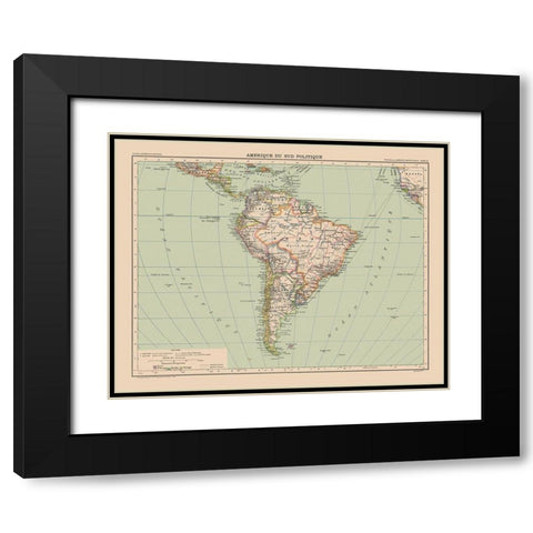South America Political - Schrader 1908 Black Modern Wood Framed Art Print with Double Matting by Schrader