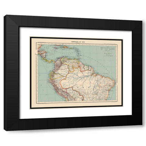 North South America - Schrader 1908 Black Modern Wood Framed Art Print with Double Matting by Schrader
