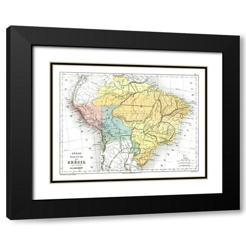 South America Brazil Peru Bolivia - Cortambert Black Modern Wood Framed Art Print with Double Matting by Cortambert