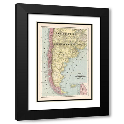 South America Chile Argentina Uruguay - Cram 1892 Black Modern Wood Framed Art Print with Double Matting by Cram