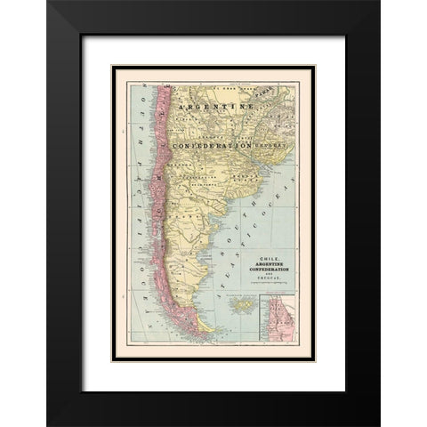 South America Chile Argentina Uruguay - Cram 1892 Black Modern Wood Framed Art Print with Double Matting by Cram
