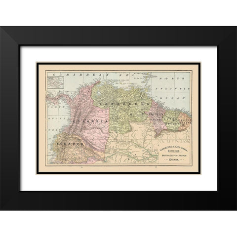 South America Venezuela Ecuador Guiana Colombia Black Modern Wood Framed Art Print with Double Matting by Cram