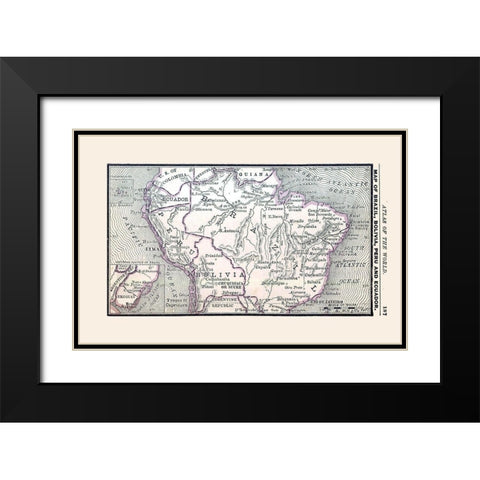 South America Brazil Bolivia Peru Ecuador Black Modern Wood Framed Art Print with Double Matting by Alden