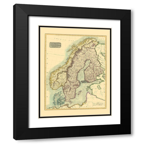 Scandinavia Sweden Denmark Norway - Thomson 1814 Black Modern Wood Framed Art Print with Double Matting by Thomson