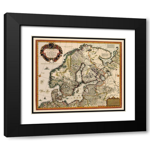 Scandinavia - Visscher 1656 Black Modern Wood Framed Art Print with Double Matting by Visscher